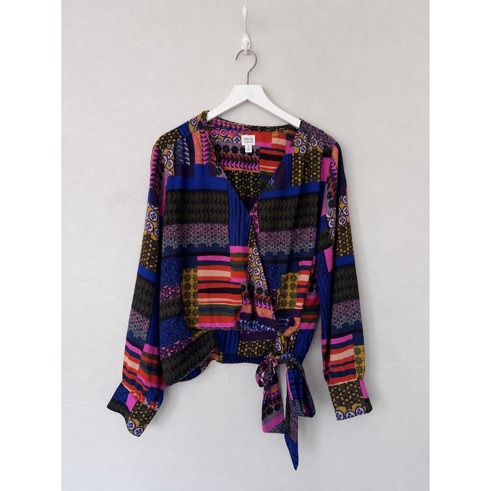Peyton Jensen Cora Patchwork Wrap Tie Front Blouse Size L